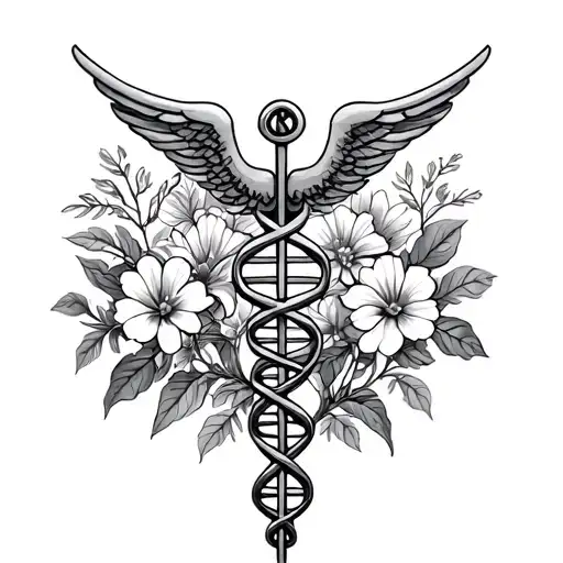 Christian Caduceus With Dna And Armenian Flowers