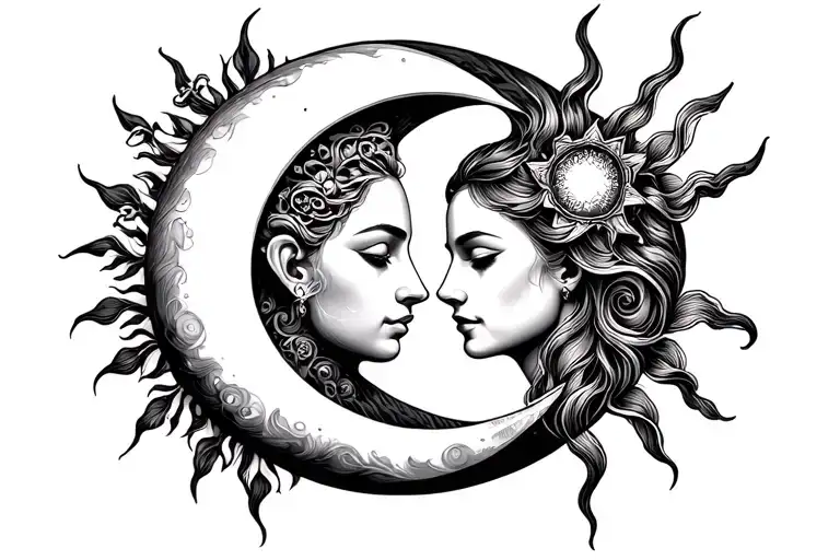 Red Thread Of Fate Sun And Moon Complimenting Tattoos For A Couple