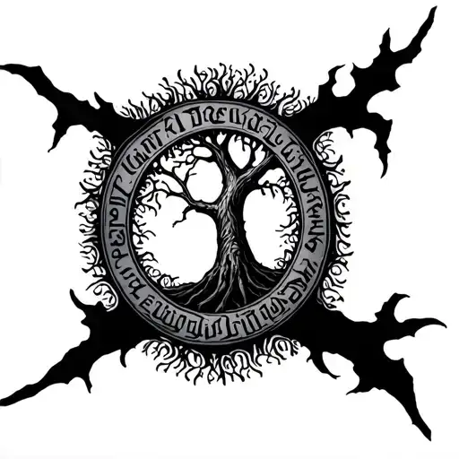 Tree Of Gondor Mixed With Elden Ring Erdtree And Elvish Writing Around Border