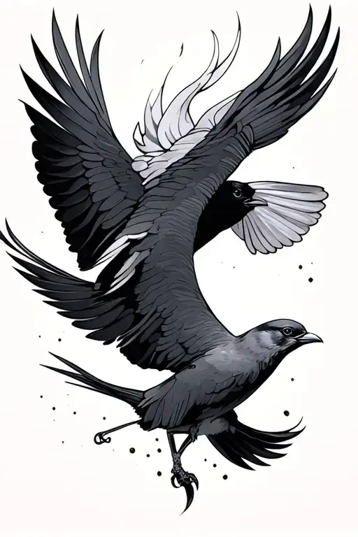 Bird Falling While Other Bird Dives To Save It