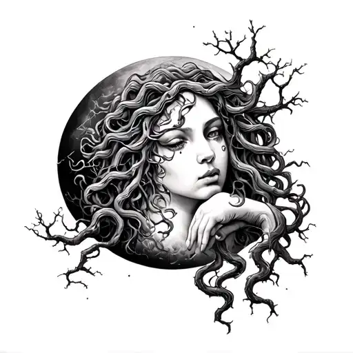 Medusa With Trees The Moon Sleeve