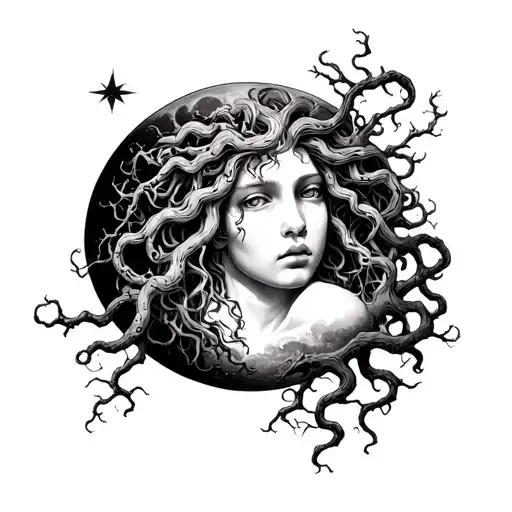 Medusa With Trees The Moon For A Whole Sleeve