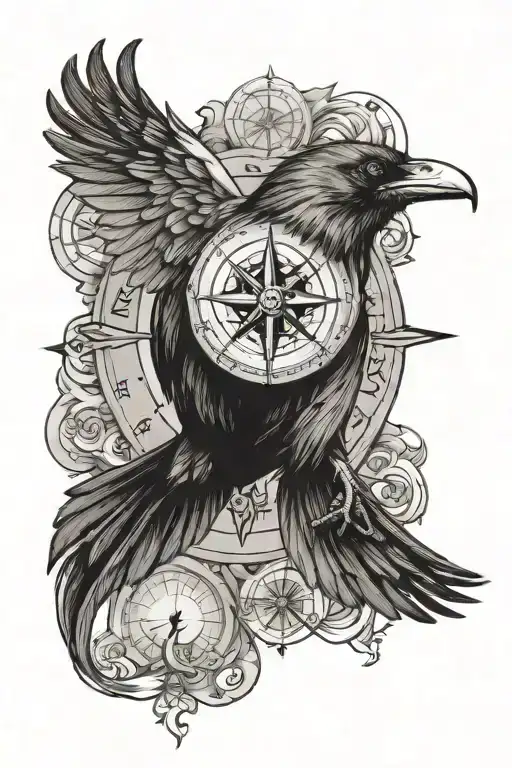 Compass Rose Raven Flying