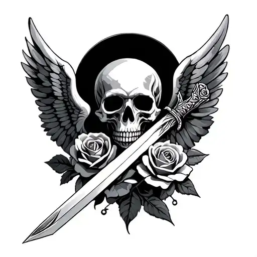 Skull Rosses Wings Sword