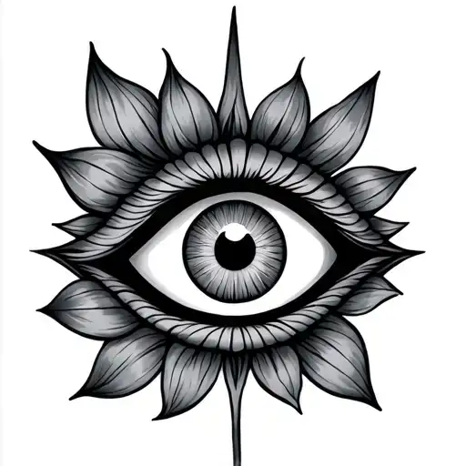 Evil Eye And Unalome Symbol With Lotus