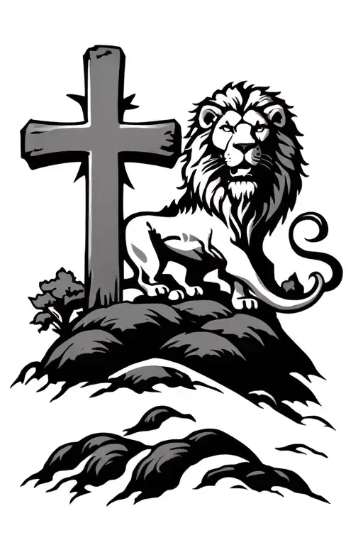 Cross On Hill And Lion