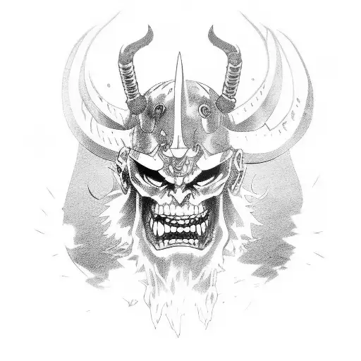 Devil Samurai With Oni Mask And Skulls