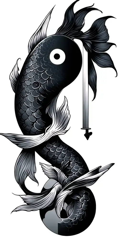 Aquarius Zodiac Sign And Yin Yang Koi And Samura Sword