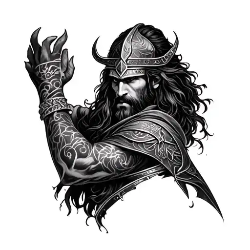 Full Arm Sleeve Tattoo With Norse Mythology