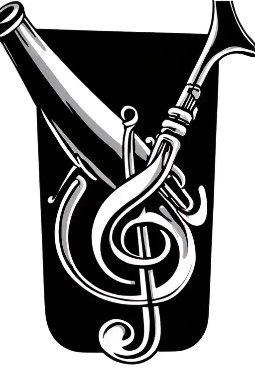 Trumpet Tattoo With Treble Clef Intertwined