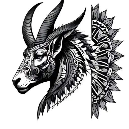 Mexico City Aztec Geometric Capricorn Head