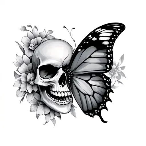 Half Skull Half Butterfly