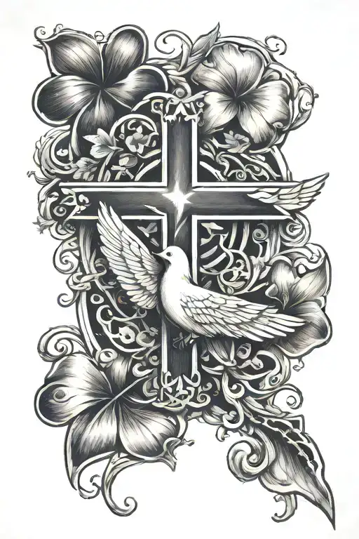 Cross And Dove With 4 Leaf Clover