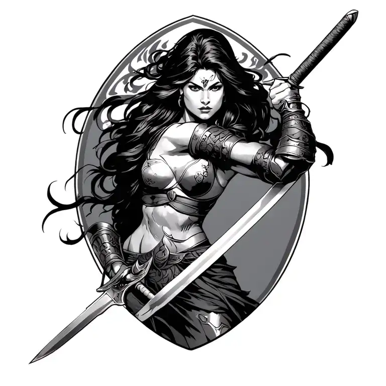 John Buscema Style Woman Warrior Wielding A Sword