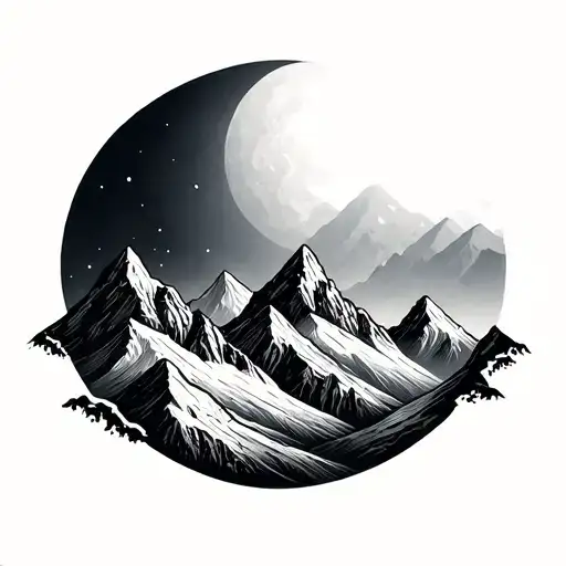 Three Unique Mountains With A Large Sun In The Background Minimalist