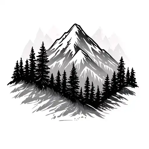 Mountain And Evergreen Trees