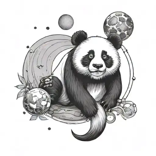 Panda And Moon And Planets And Stars
