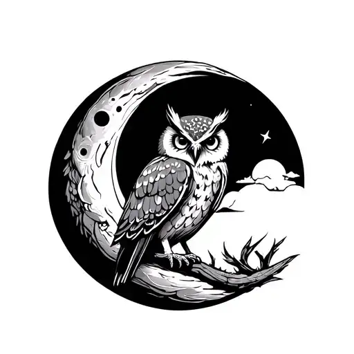 Owl Ontop Of Moon Phase Design