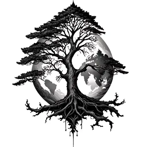 Aegishjalmur And World Tree Tattoo On Forarm