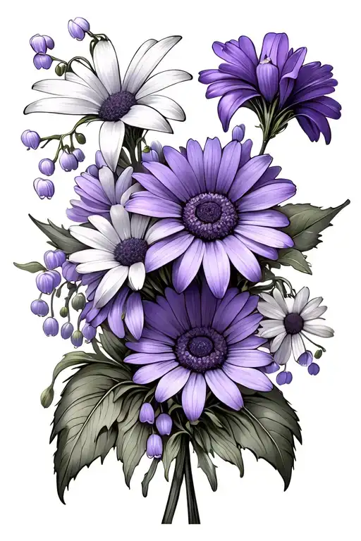 Dainty Flower Bouquet With Violet Daisy Lilly Of The Valley Larkspur Marigold And Narcissa