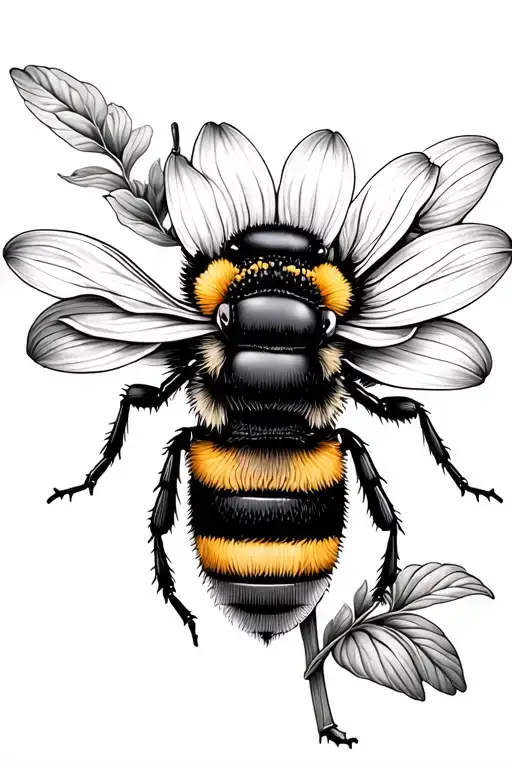 Honeycomb Bumble Bee Flower Tattoo Design