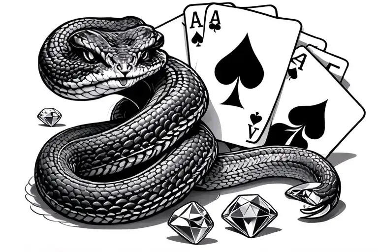 Snake Slithering Around Diamonds And Playing Cards