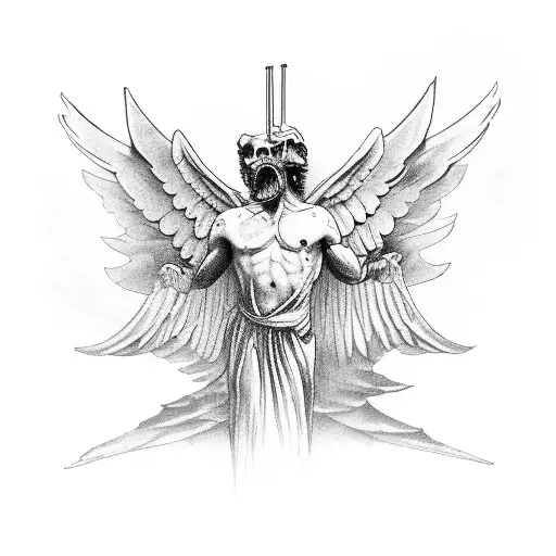 Greek Myth Icarus Falling With Outstretched Wings Back