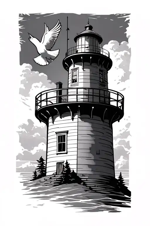 Light House With Doves Flying And Coordinates