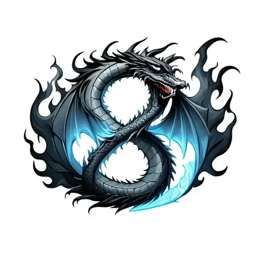 Dragon In An Infinity Symbol Form With Fire On One Side And Ice On The Other