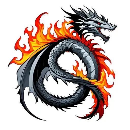 Peaceful Dragon In An Infinity Symbol Form With Fire On One Side And Ice On The Other