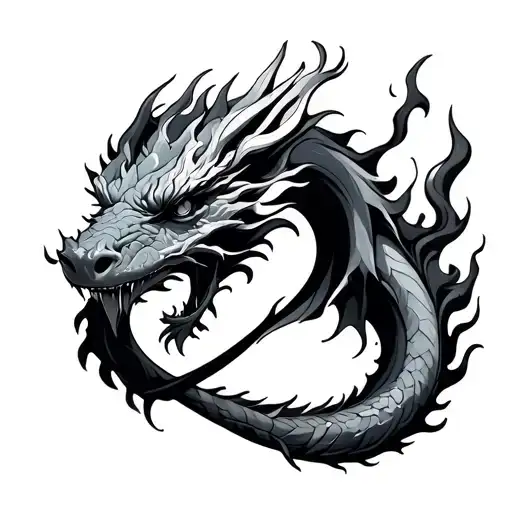 Peaceful Dragon In An Infinity Symbol Form With Fire On One Side And Ice On The Other