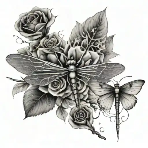 Xray Tattoo Dragonfly Butterfly Rose
