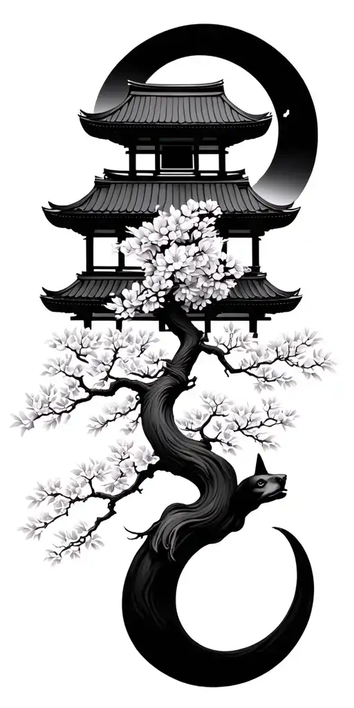 Japanese Temple Cherry Blossom Tree Fo Dog