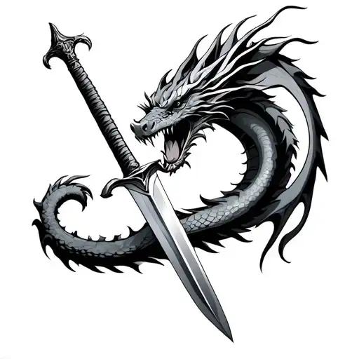 Dragon Around Sword Tattoo Design Incorporating Elements