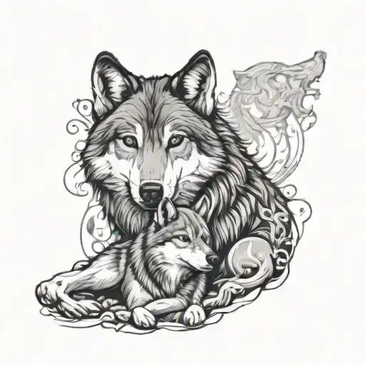 Wolf And Dog Sitting