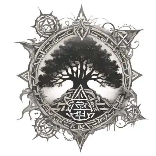 Yggdrasil Bleeding From Vegvisir With A Valknut