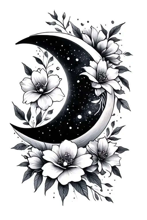 Quarter Moon And Flowers