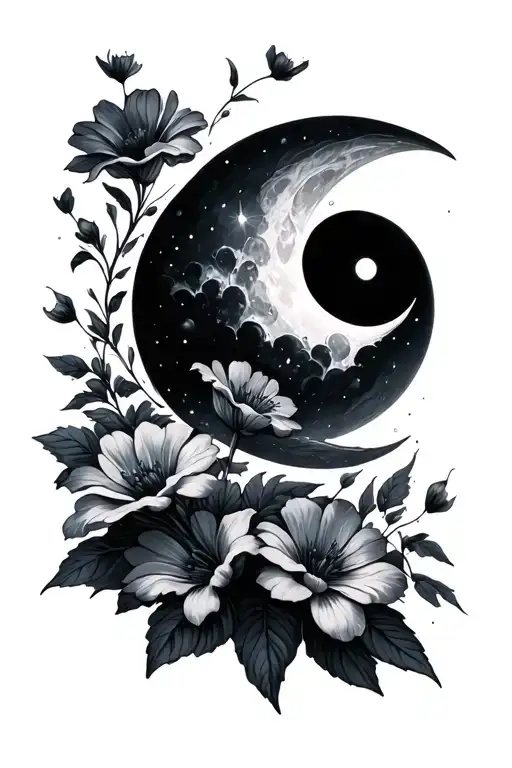 Quarter Moon And Flowers Growing