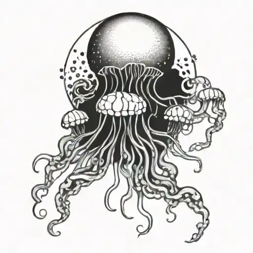 Jellyfish And Moon Phases Intertwined Within