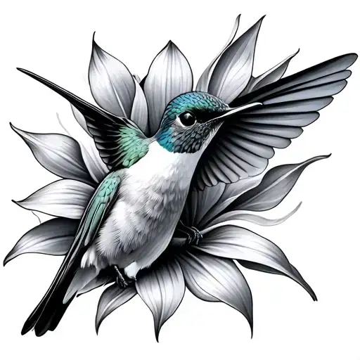 Hummingbird Sitting On An Iris