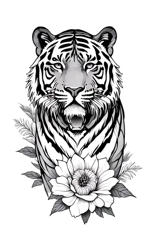 Tiger And Flowers Symbolizing