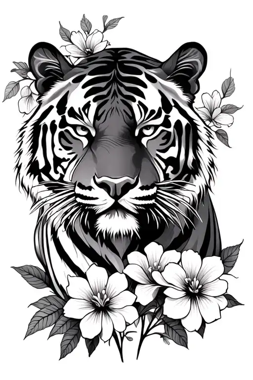 Tiger And Flowers Symbolizing Strength And Resilience
