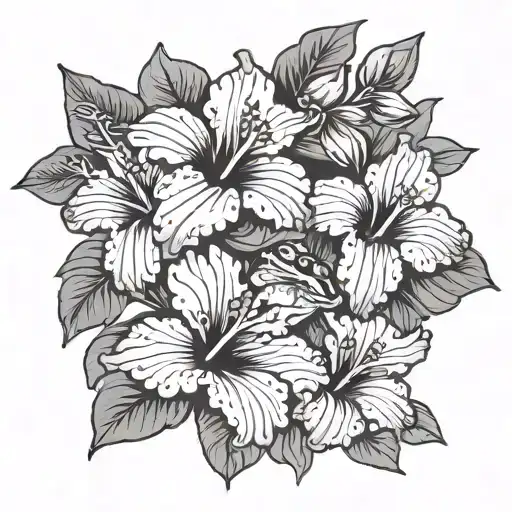 Hibiscus Flowers With Coqui Frog Sitting