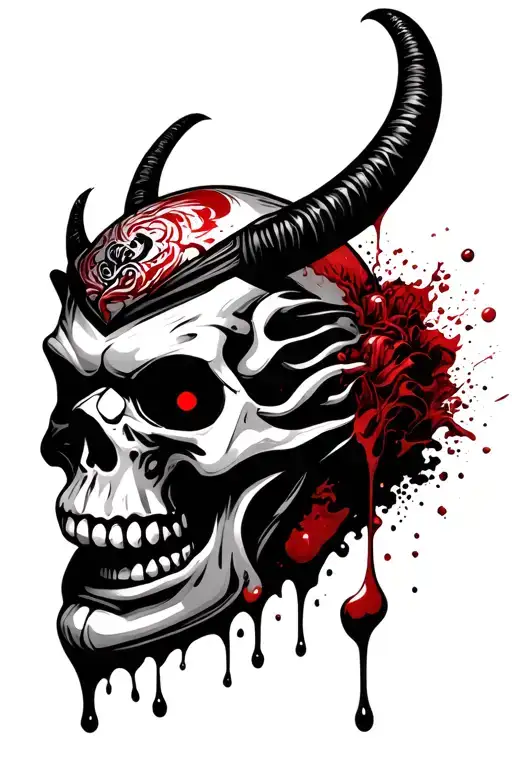 Skull Japanese Oni Mask With Blood Dripping