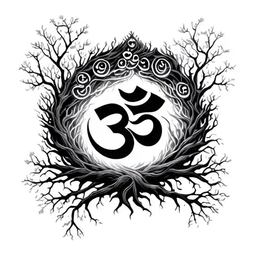 Om Symbol Surrounded With Tree