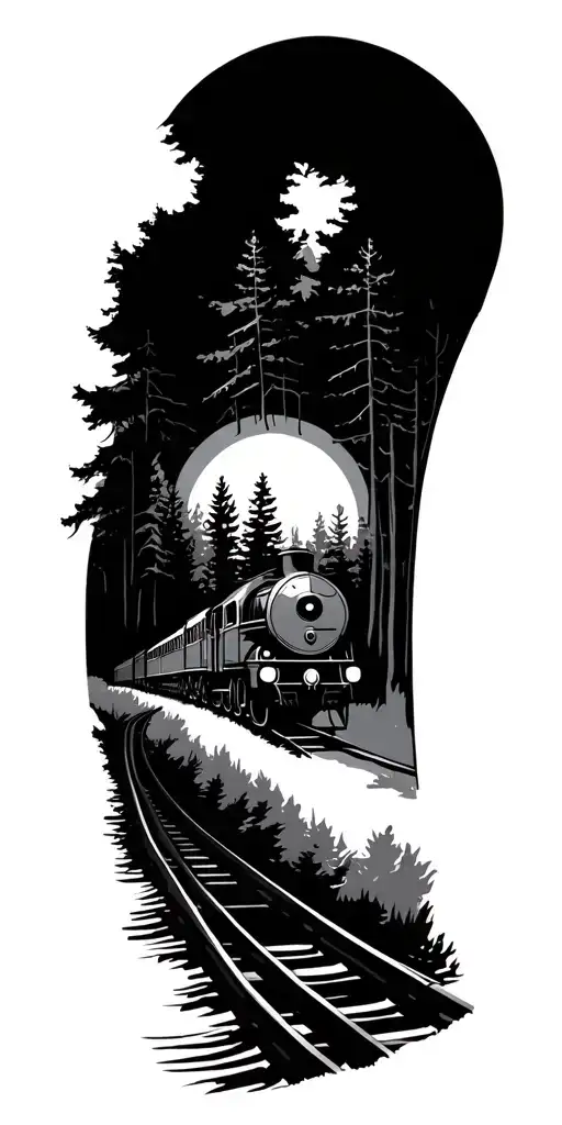 Train Passing Through Forest