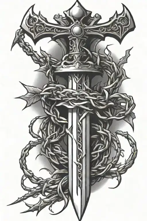 Sword With Crown Of Thorns Above It