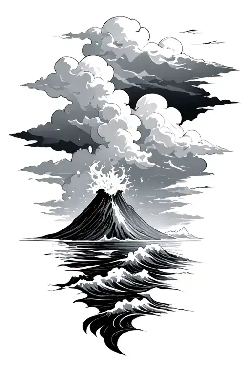 Volcano Waves Clouds