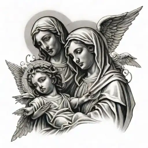 Virgin Mary With Jesus Next To The Archangel Michael