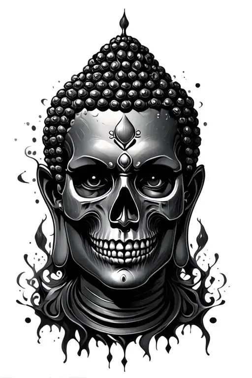 Buddha Head Skull Evil Black Gothic Surrounded By Ink Blended